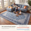Tapis Vale traditionnel à médaillon délavé, style persan, bleu, gris et crème, lavable à la machine, antidérapant, à poils courts, pour l'intérieur et l'extérieur, adapté aux animaux domestiques, idéal pour le salon, la chambre, la salle à manger, l'entrée, le couloir ou le bureau.-1855875009