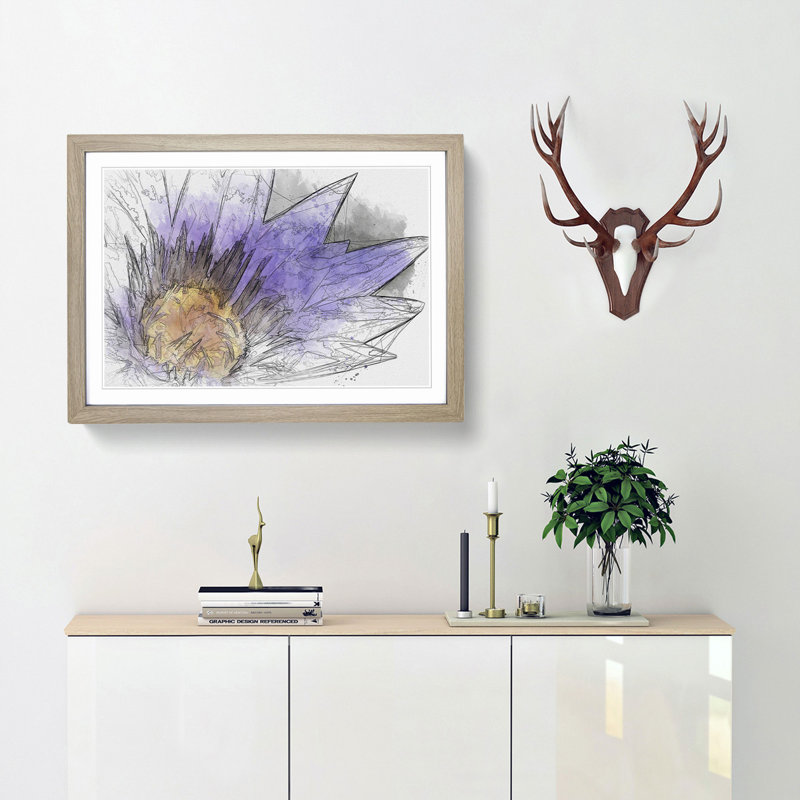 Purple Water Lily in Abstract - Picture Frame Graphic Art Print, 35cm H x 50cm W x 2cm D, Oak
