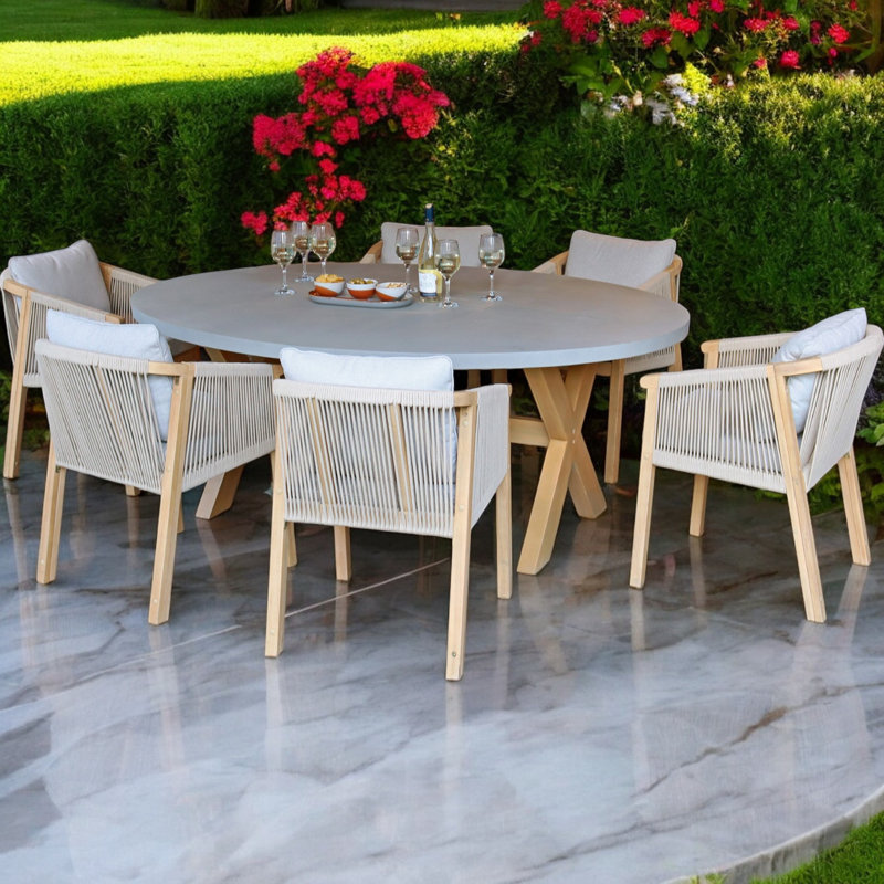 6 - Person Patio Dining Set with Oval Table , Cushions Included, 75cm H X 130cm W x 180cm L