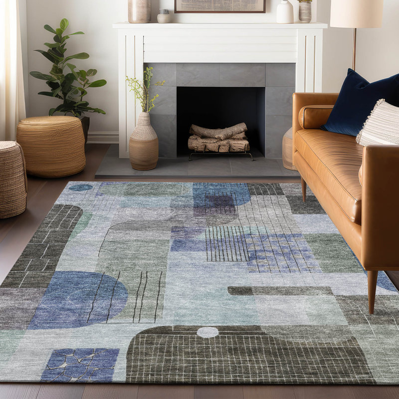 Tapis intérieur / extérieur bleu Jude , 9 pi x 12 pi