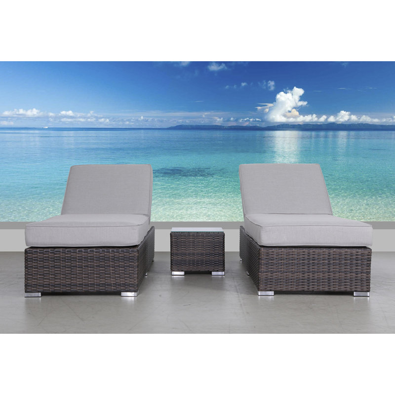 Beaminster Fully Assembled Outdoor Wicker Chaise Lounge Set with Table, Brown