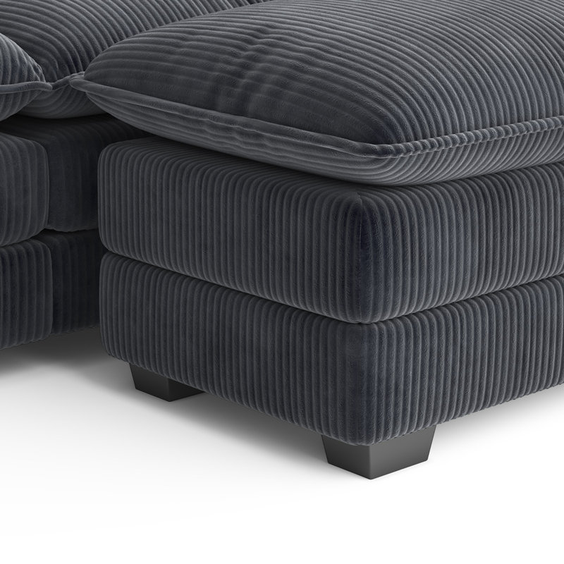  Modular Cloud Sofa, Lantern-wick Corduroy, Modern Living Room Sofa Bed With Freely Combinable Ottoman, Dark Gray