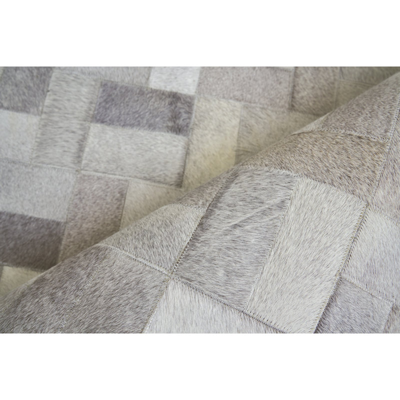 Natural Hide Cowhide Geometric Area Rug in Silver, Rectangle 11'6" x 14'6"