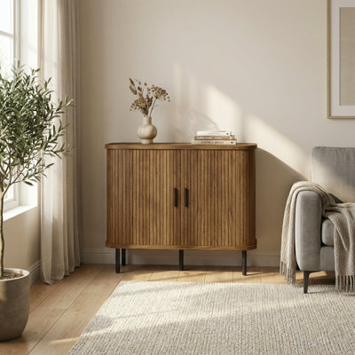 35.4" Sideboard Buffet Cabinet, Slatted Kitchen Credenza, Walnut