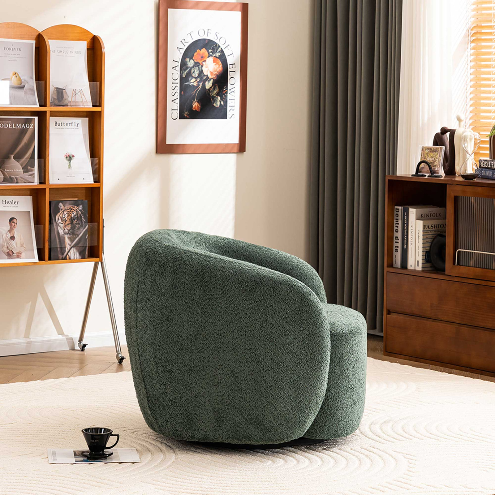 Munehito Swivel Barrel Chair, Green
