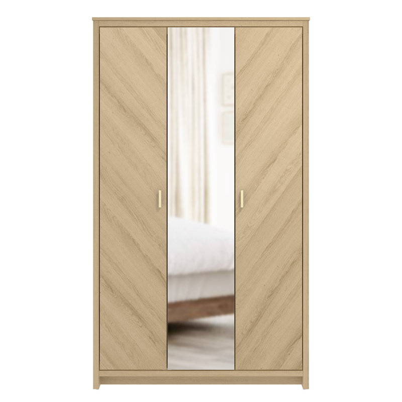Brayden Studio 3 Door Wardrobe with Mirror, Oslo Oak