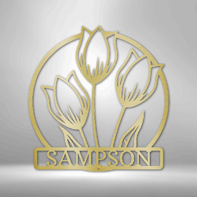 Décoration murale en métal personnalisée, monogramme de tulipe sauvage en acier