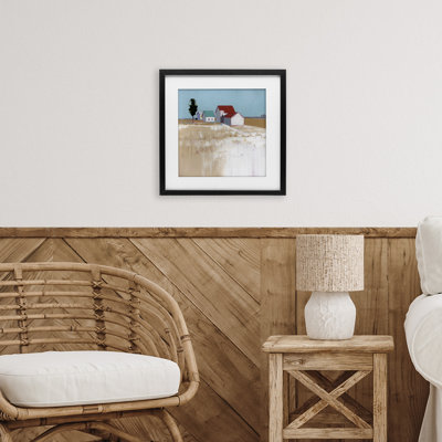 Snow On The Roof Farmhouse Framed Print Under Glass, design by Ruth LaGue