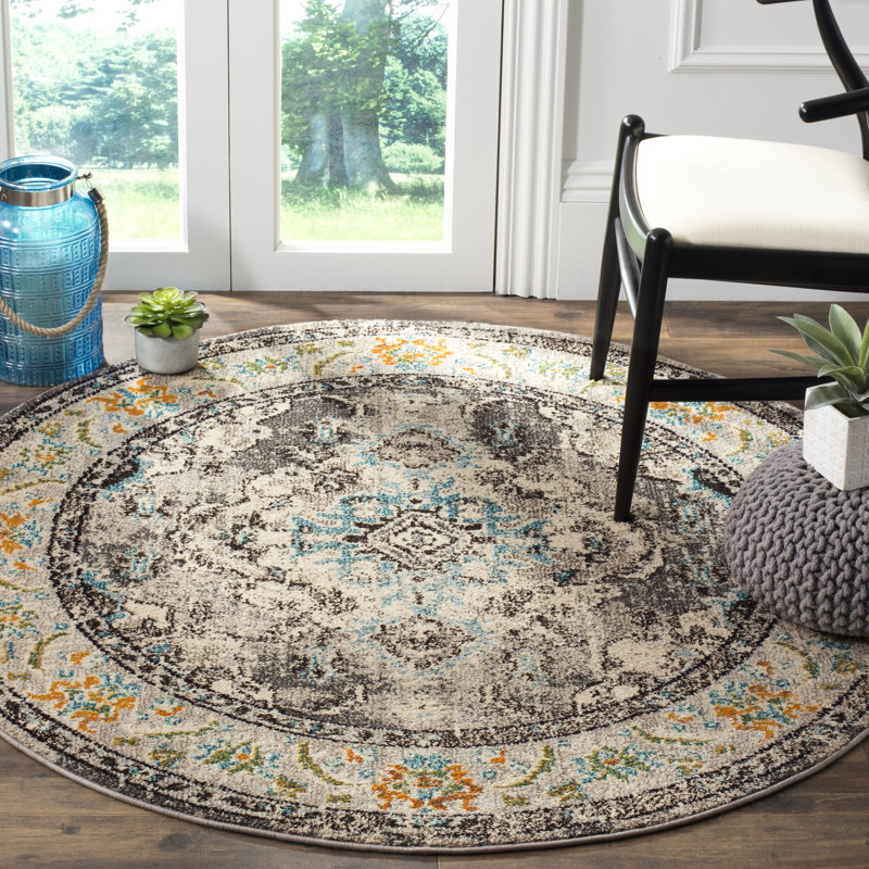 Almyra Oriental Area Rug, Round 11', Forest Green/Light Blue