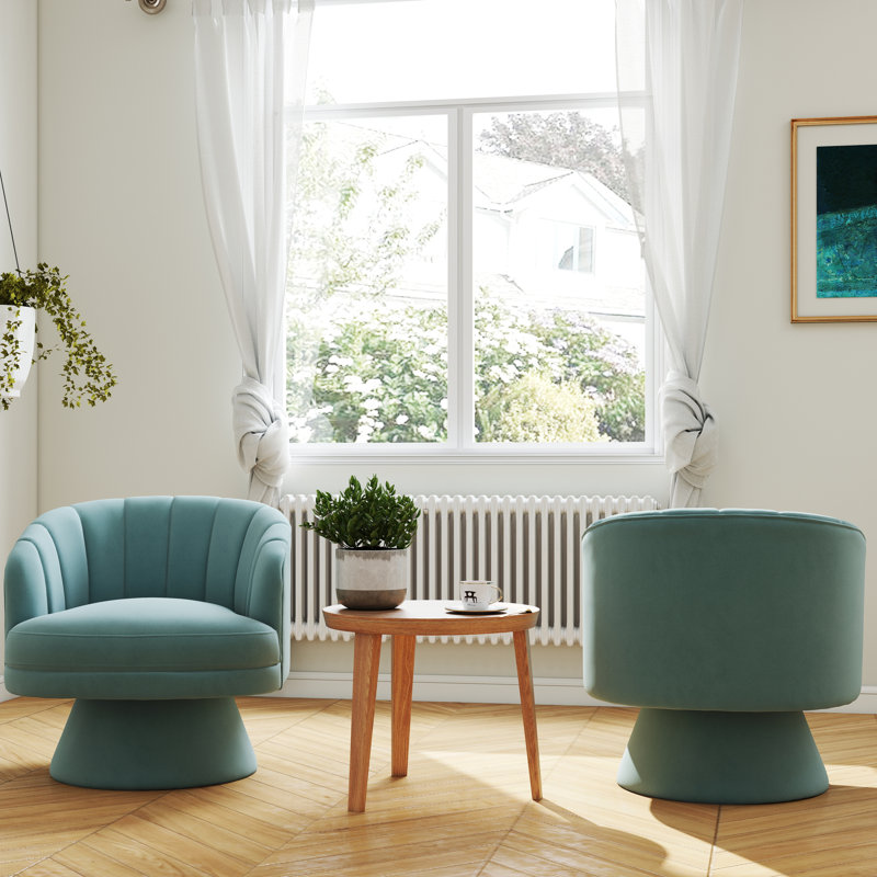 Murrow Velvet Swivel Barrel Chair(Set of 2), Blue