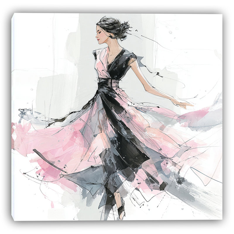 Flowing Black and Pink Elegance Wrapped Canvas Wall Art