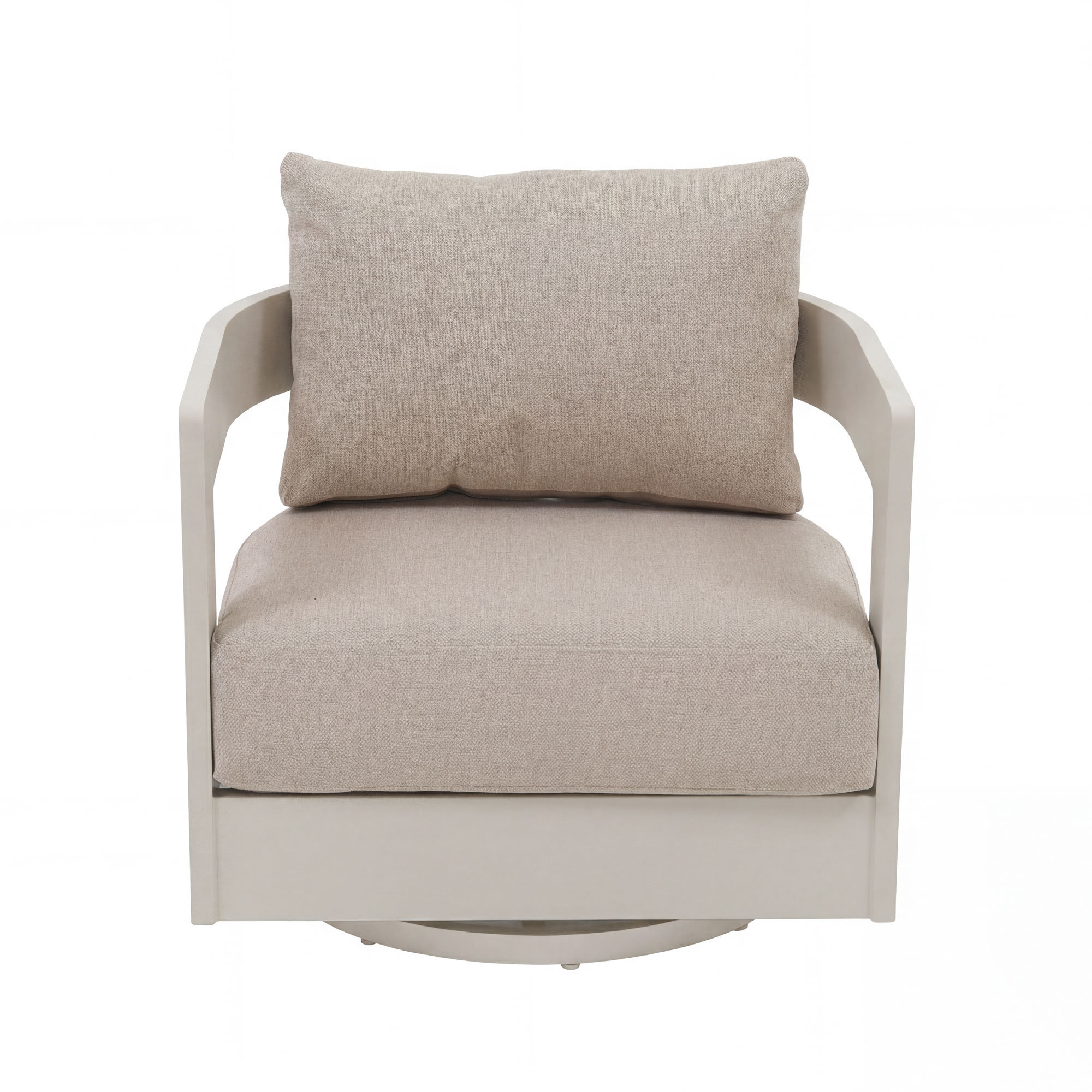Frances Aluminum Outdoor Swivel Chair with Sunbrella Cushions, Beige Cushion/Cream Frame