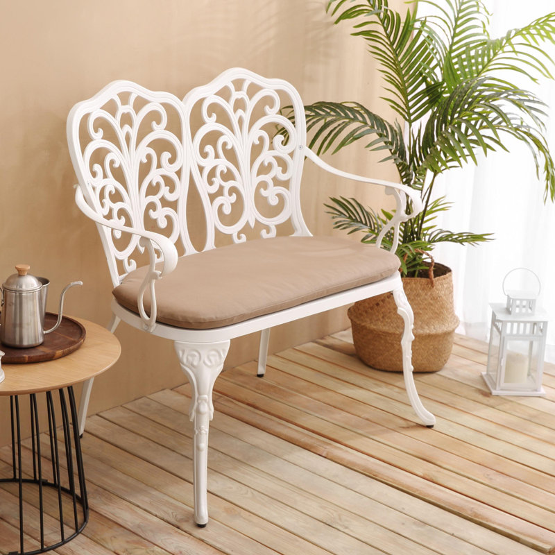 Banc en fonte d'aluminium avec coussin, Blanc