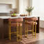 Ensemble de 2 tabourets de bar à hauteur de comptoir Modern, revêtu de similicuir de polyuréthane avec dossier et repose-pieds, chaises d'îlot de cuisine Mid-Century de 26 pouces, structure en acier au carbone doré