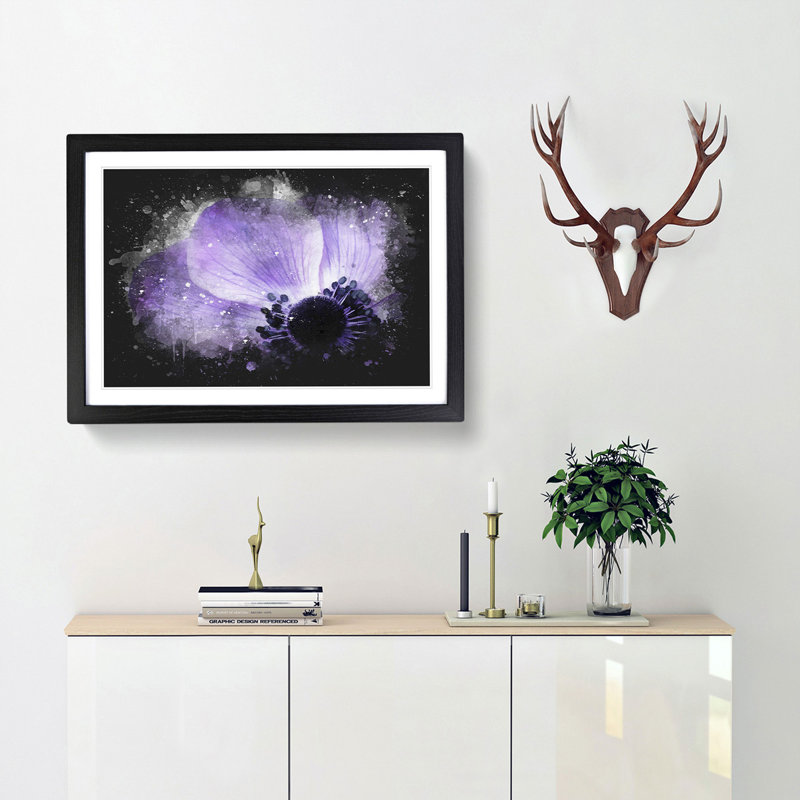 Purple Anemone Flower - Single Picture Frame Print on MDF, 45cm H x 63cm W x 2cm D, Black Framed