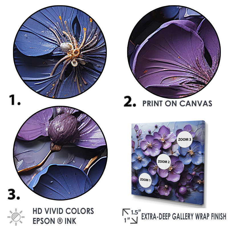 Royal Elegance Violets Framed Canvas Print in Gold, 16" x 16"