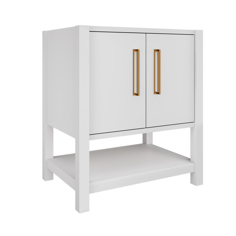 Kiawah Single Bath Vanity, 30", Strong White, Satin Gold