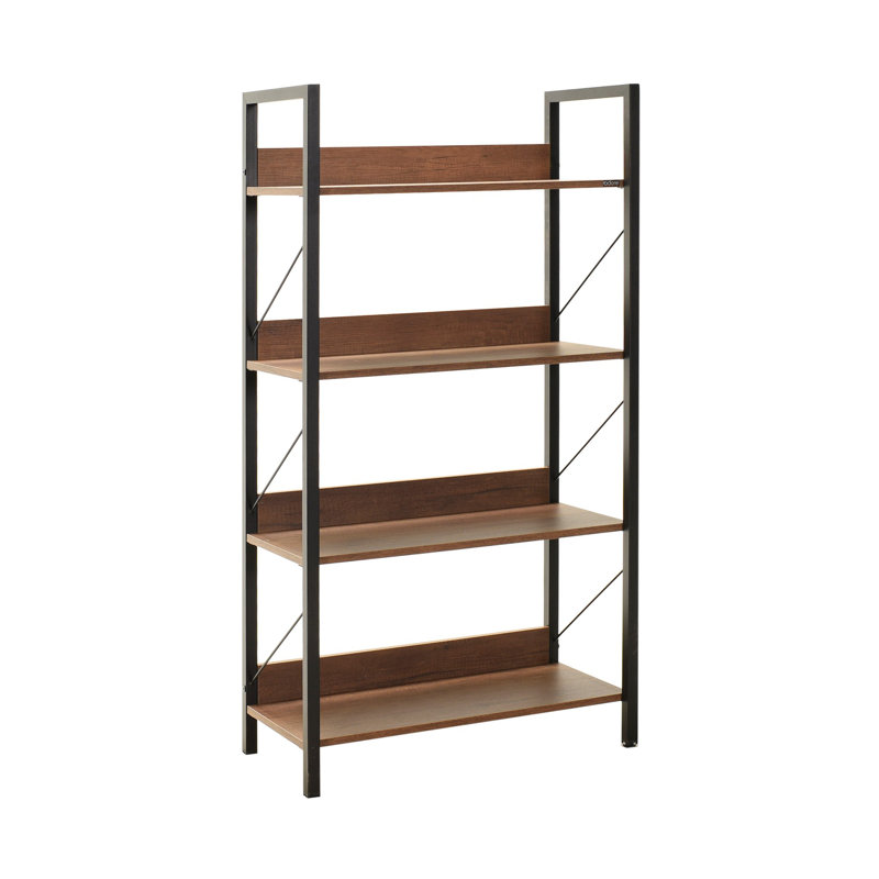 Modern Industrial Bookshelf with Metal Frame, 28.7 x 53.5 x 13.8 inches | 100% Melamine Coated Particle Board, Thickness: 0.6 inches | Numerous Shelves, Wall-Mountable Design, Perfect for Home & Office Use