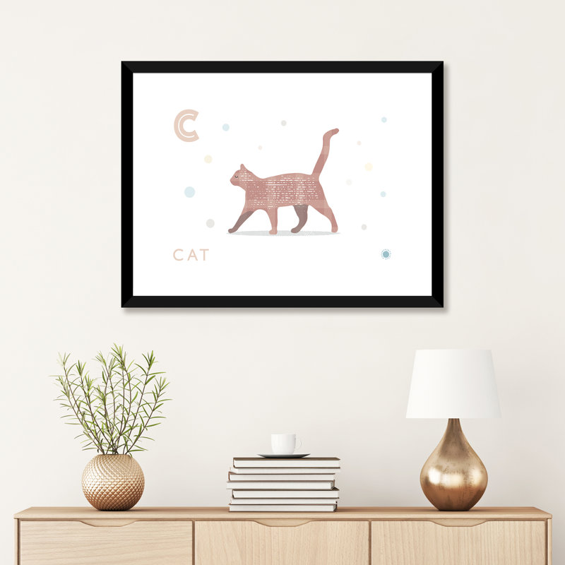 Chat - impression d'art graphique, H 24 po x l 32 po x P 1 po, Papier encadré noir, Blanc