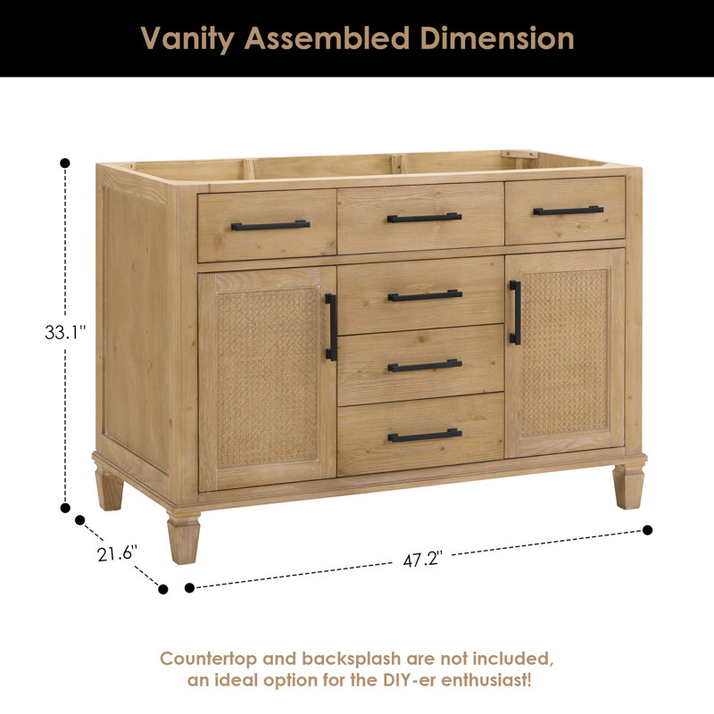 Solana 47.2" Weathered Fir Wood Vanity Base with Rattan Accents