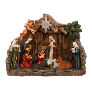 TOETOL Manger for Nativity Set for Inside Resin Scale Holy Family Nativity  Stable Creche Desk Tabletop Home Decor Collectable Christmas Decorations 7  inch 