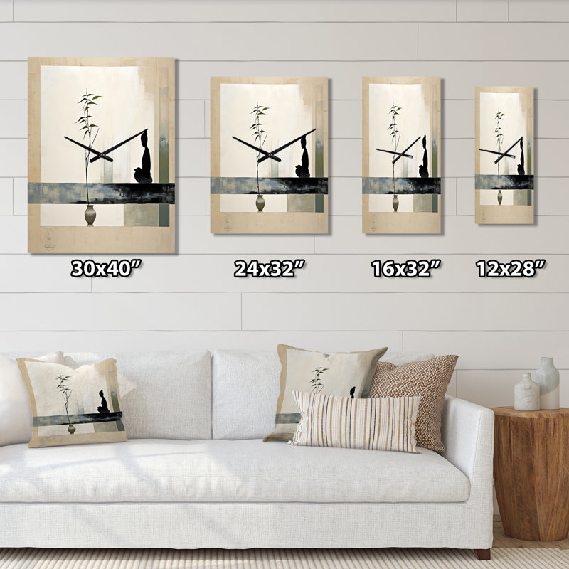 Asian Art Modern Zen I - Horloge murale asiatique, H 28 po x l 12 po x P 1 po