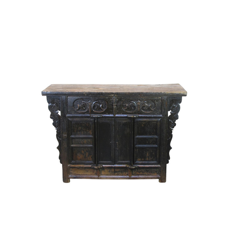 Dual-Drawer Coffer Cabinet with Carved Sides
