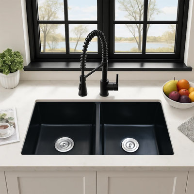 Quartz 33'' X 18'' Undermount 50/50 Double Bowl Composite Kitchen Sink