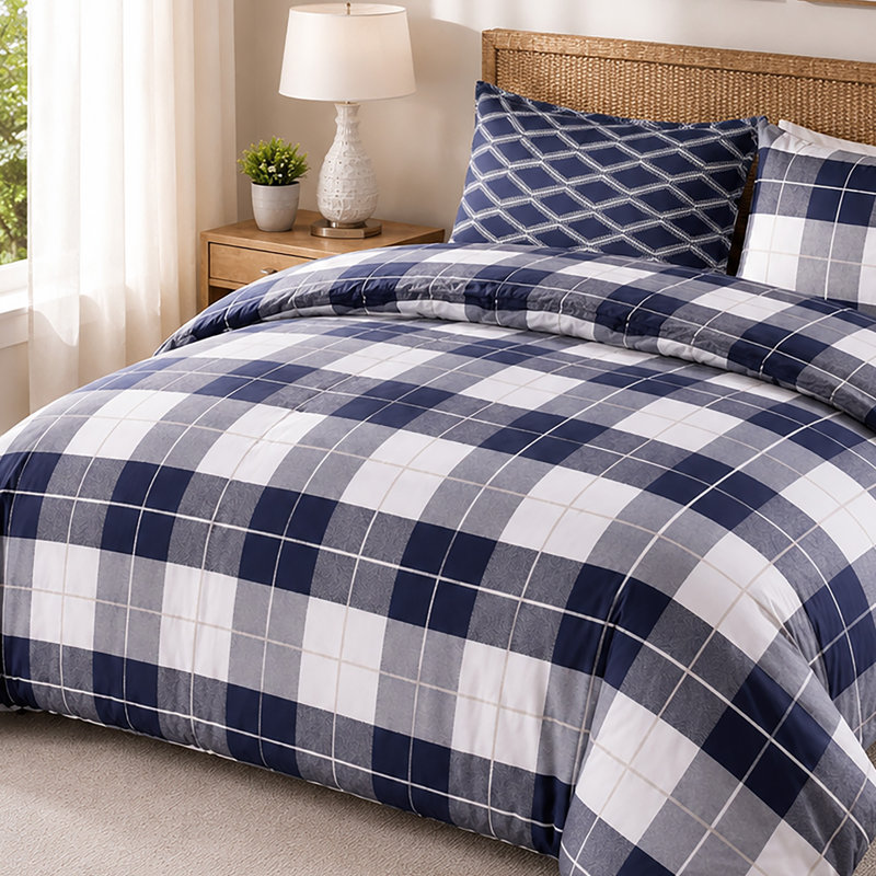 Microfiber Chequered Duvet Cover Set, SUPER KING