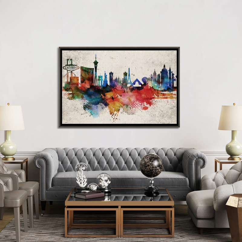 «Las Vegas Abstract», reproduction d'impression, H 40 po x l 60 po x 1,5 po, Toile encadrée de bois rustique foncé, Aucun mat