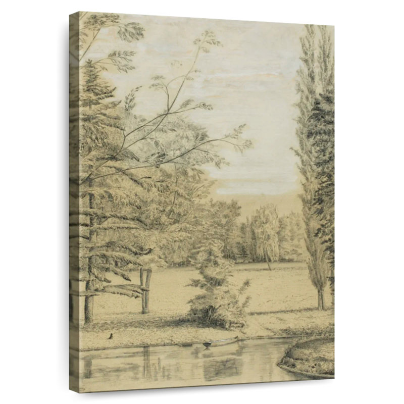 Rivière et parc, paysage 1885-1890, 24" H x 16" W
