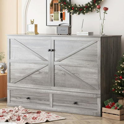 Armoire pour grand lit escamotable avec USB, tiroirs de rangement et matelas à trois volets