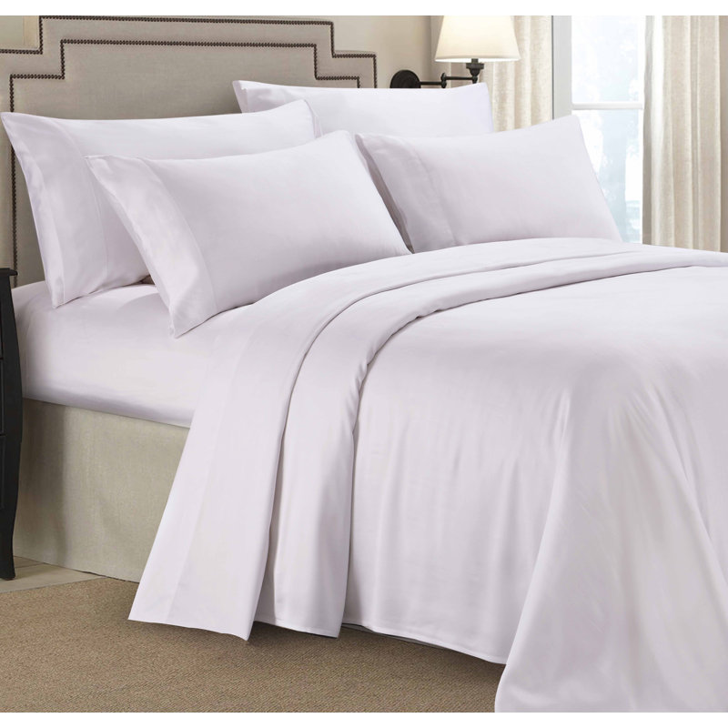 Ensemble de draps uni en rayonne, Ensemble de draps pour grand lit + un drap-housse, Blanc