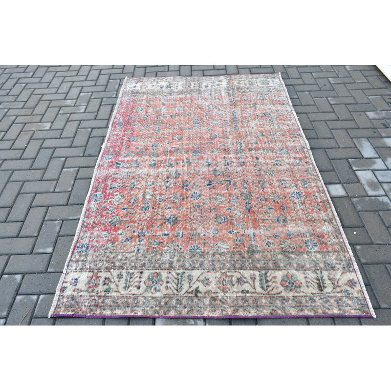 Vintage Turkish Handmade Area Rug With Bohemian Decor For Traditional Floor Mat In Boho Living Room