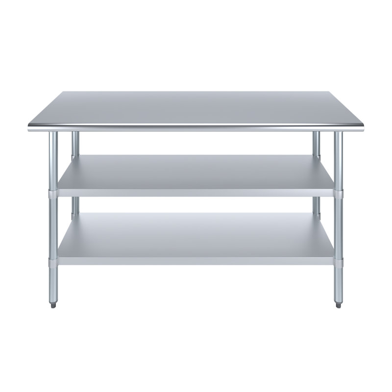 Table de travail commerciale en acier inoxydable avec 2 tablettes, l 30 po x P 60 po, H 35 po x l 60 po x P 30 po