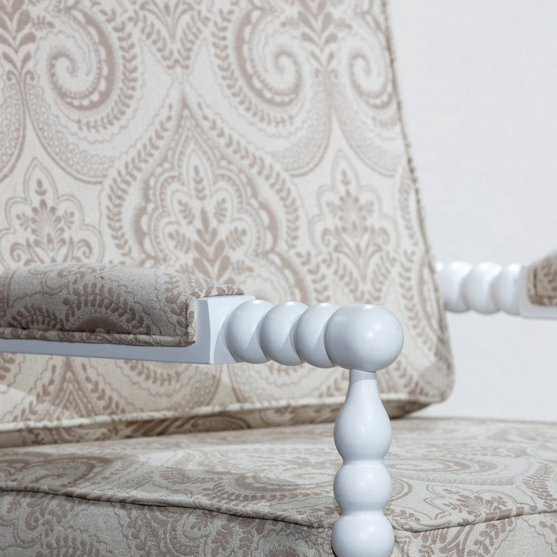 Fauteuil Spindle, finition blanche, tissu cachemire taupe