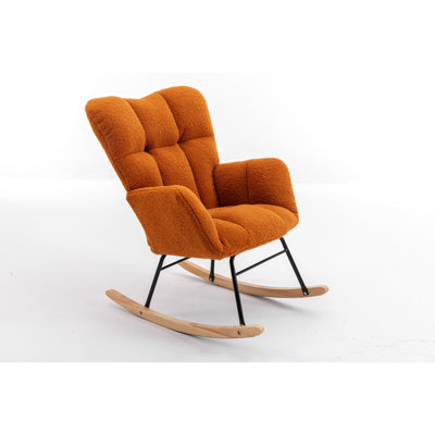 Indoor Modern Rocking Glider Accent Chair Featuring Fabric, Foam Filling, Eucalyptus Wood Frame And Black Metal Base, Suited For Bedroom Living Room, 250 Lbs Capacity, Quick Smooth Assembly With