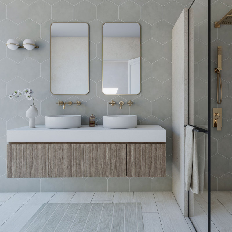 Nid d'abeille 9 po x 10 po Carreau de porcelaine hexagonal, Gris mat