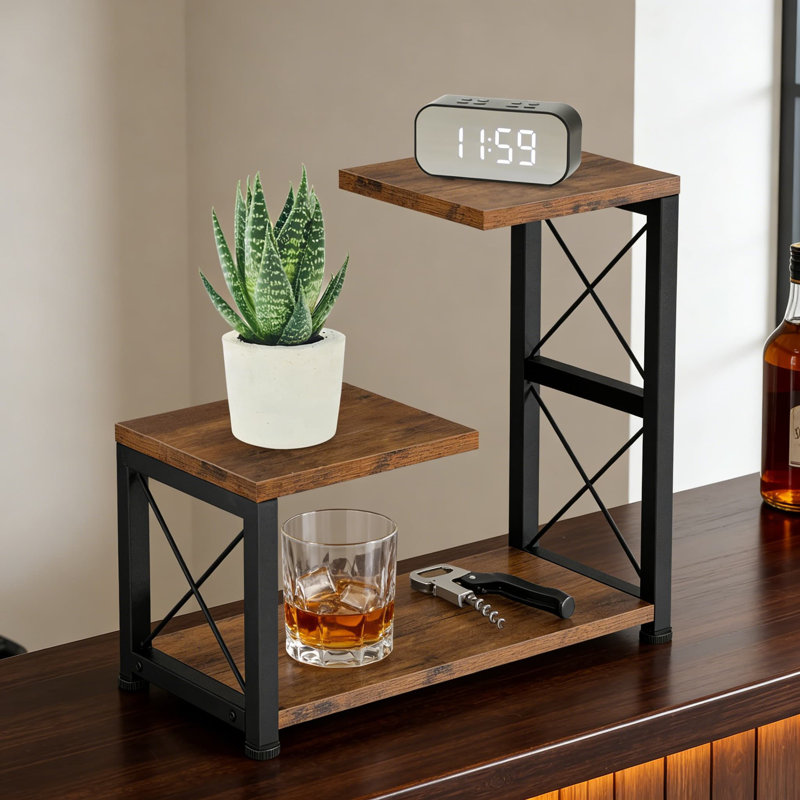 Organisateur de tablette de bureau à 3 niveaux et rehausse de rangement avec pieds réglables, grain de bois rustique pour les accessoires de bureau, de maison et d'espace de travail
