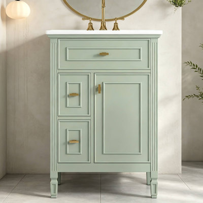 Meuble-lavabo de 61 cm avec lavabo en céramique, 3 tiroirs et tablette ajustable