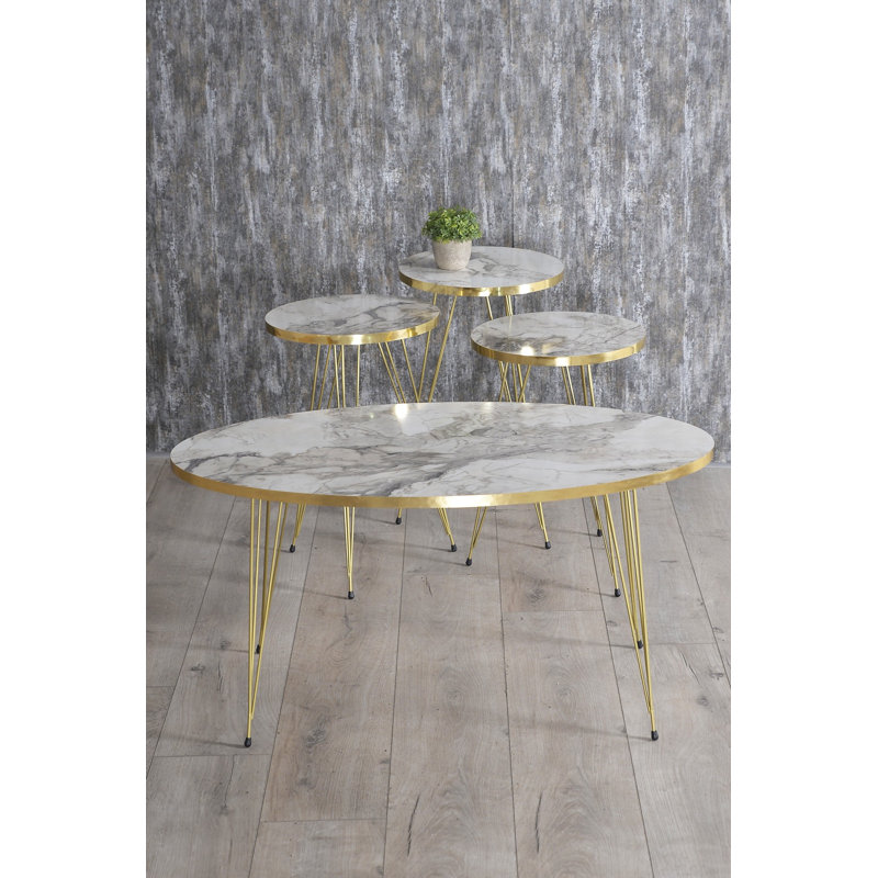 Uma Living Room Table Set, White Marble
