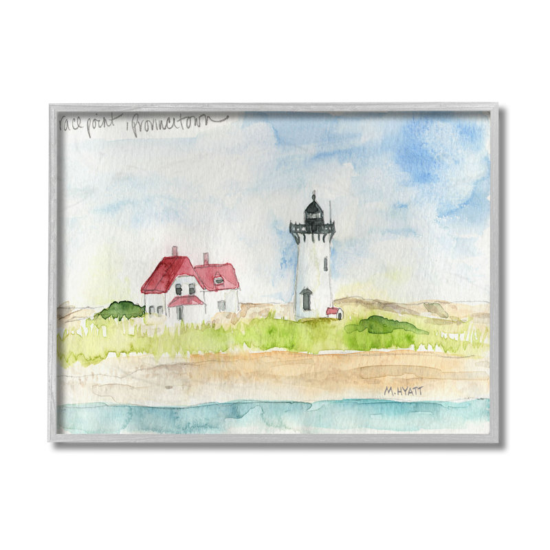 Paysage côtier du phare de Race Point, H 16 po x l 20 po, Estampe numérique Farmhouse