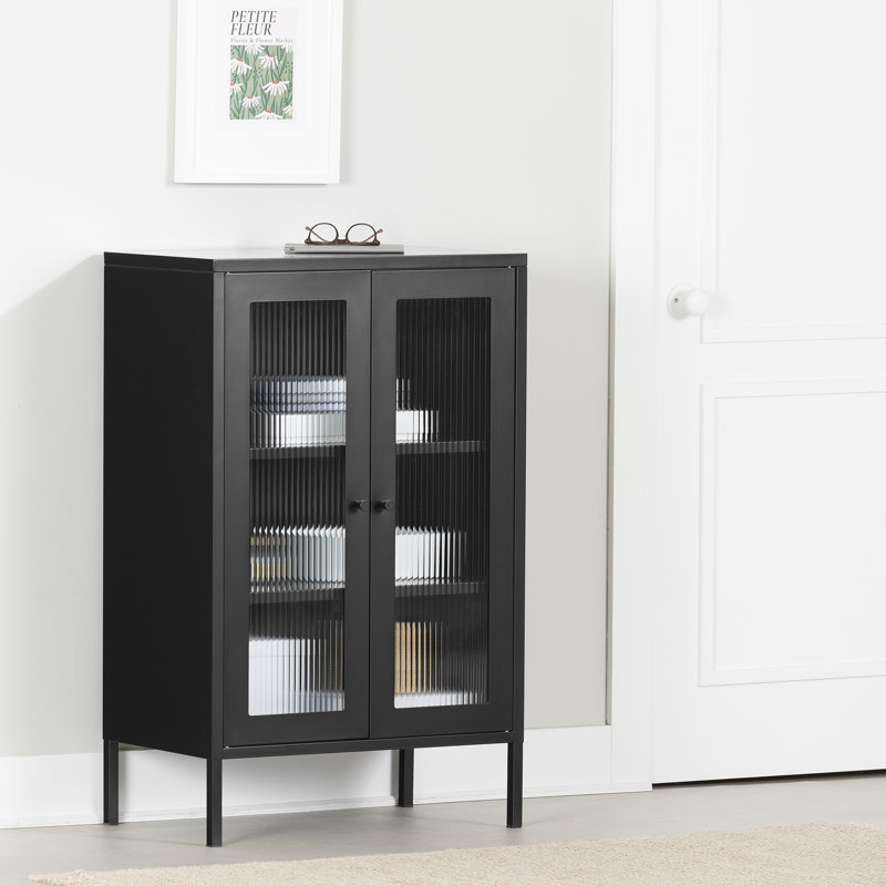 Armoire d'appoint avec portes en verre Kodali, Noir