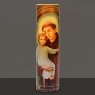 Saints Collection St. Anthony Flickering LED Prayer Candle - English & Spanish Prayers, Unique Religious Decoration For Altar, Mantle Or Home