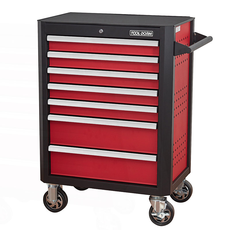 7 Drawer Tool Cabinet, 39.54" H x 28.03" W x 18.56" D, Black/Red