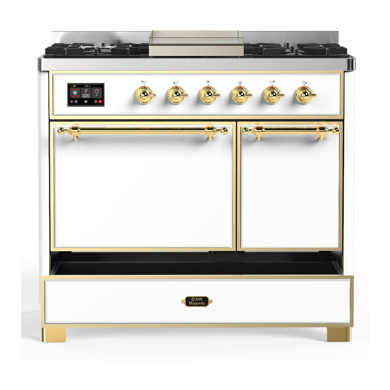 Majestic III Series 40 Inch Dual Fuel Range with 6 Sealed Burners, Griddle, in White (Natural Gas, Copper Trim), Natural Gas