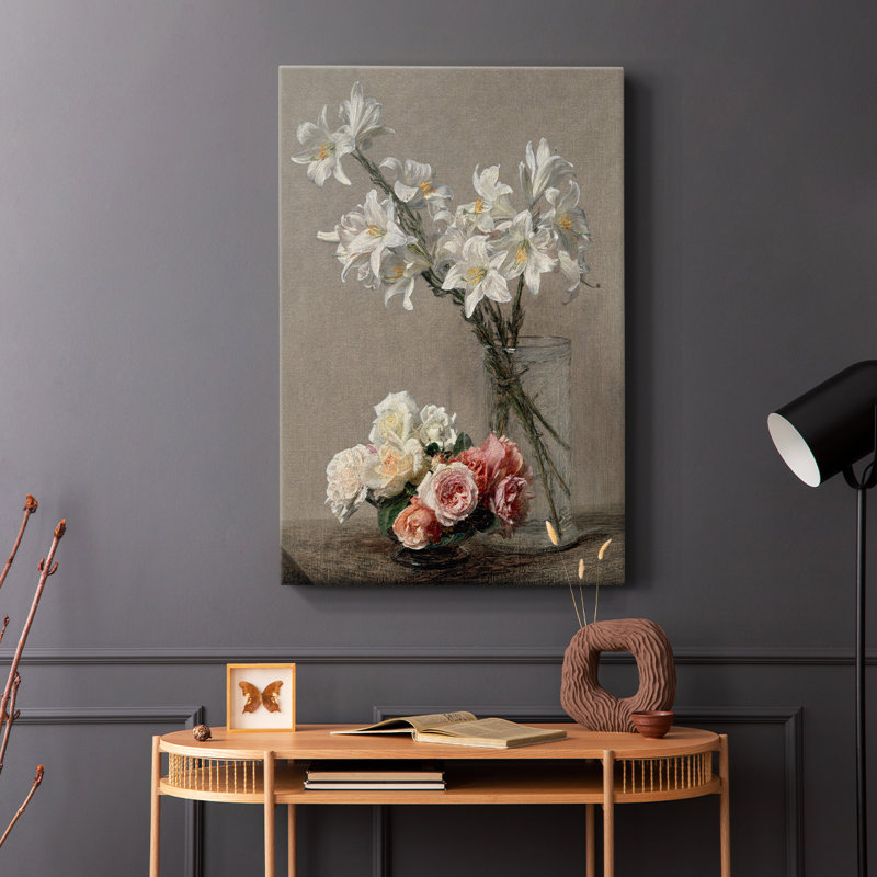 Roses et lys rétro - Cavas enveloppés de galerie, H 36 po x l 24 po
