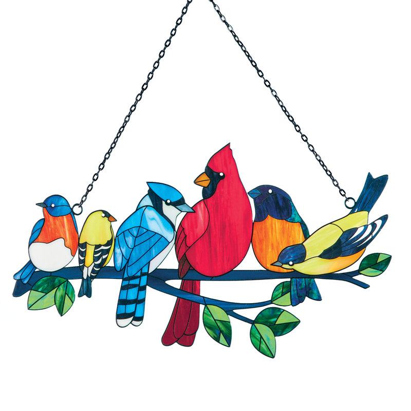 Colorful Stained Glass Style Metal Bird Wall Art