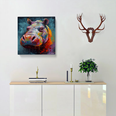Hippo Abstract Art No.3 - Wrapped Canvas
