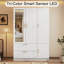 Armoire de chambre à coucher cannelée moderne, garde-robe 3 portes avec miroirs et détecteur de mouvement à DEL, armoire de rangement en bois H 70,3 po avec 2 tiroirs et tablettes, armoire autoportante-1468787655